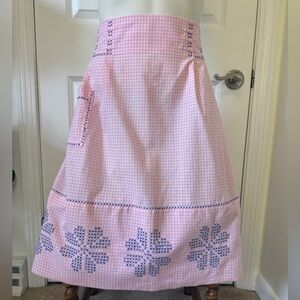 Handmade Vintage Waist Half Apron Pink and White Gingham with Cross Stitch Trim